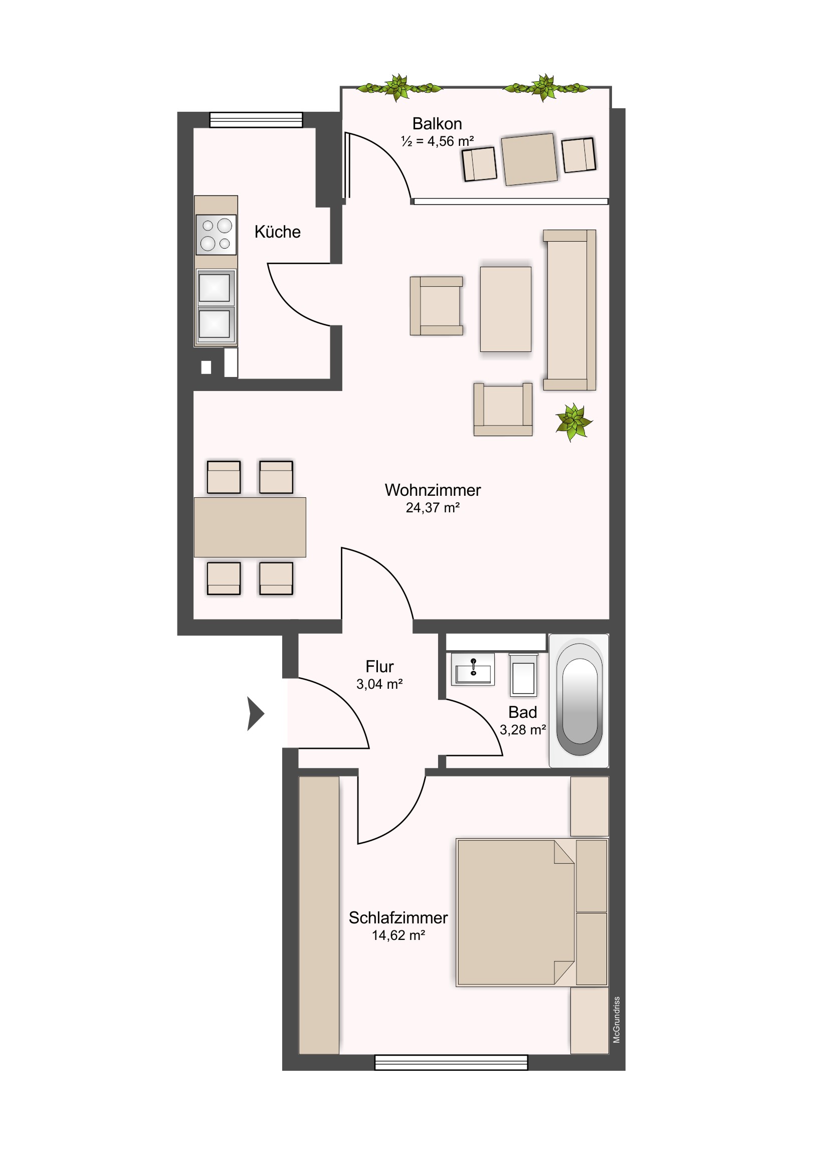 Grundriss 2-Zimmer-Wohnung Neufahrn